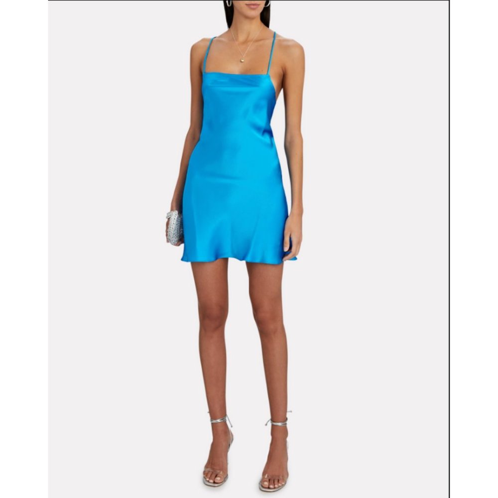 NWT BACKGROUNDE NYC Suna Tie-back Silk Mini Blue Dress Size Small